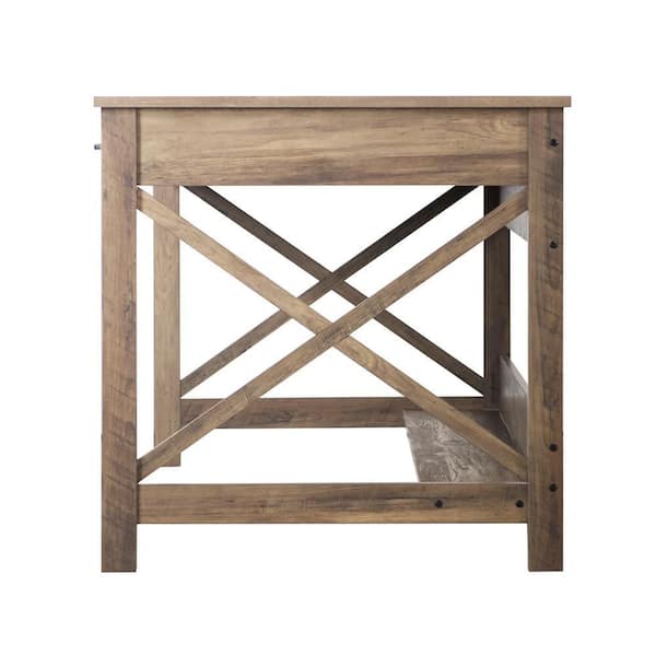SAINT BIRCH Alaska 59.5 in. Rectangular Rustic Oak Wood 2-Drawers Writing Desk with Shelves