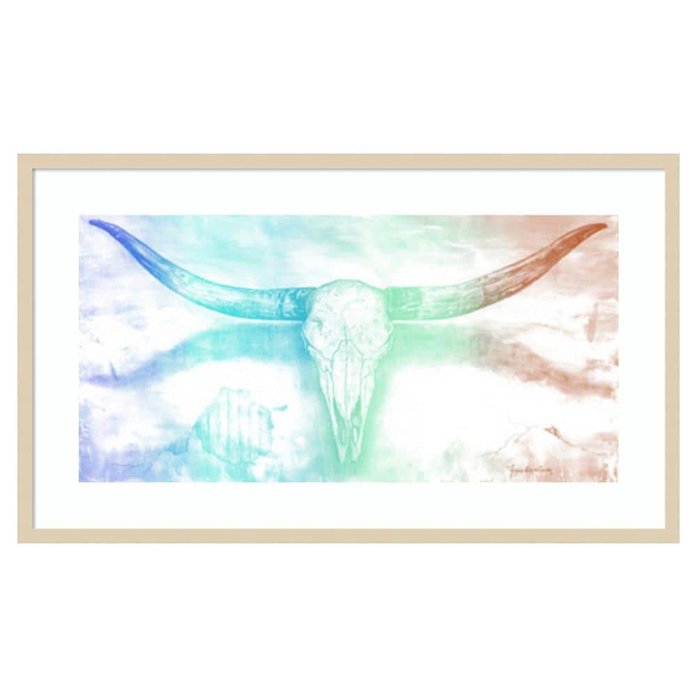 41"x24" Brown Wood Framed Longhorn Skull Abstract Art