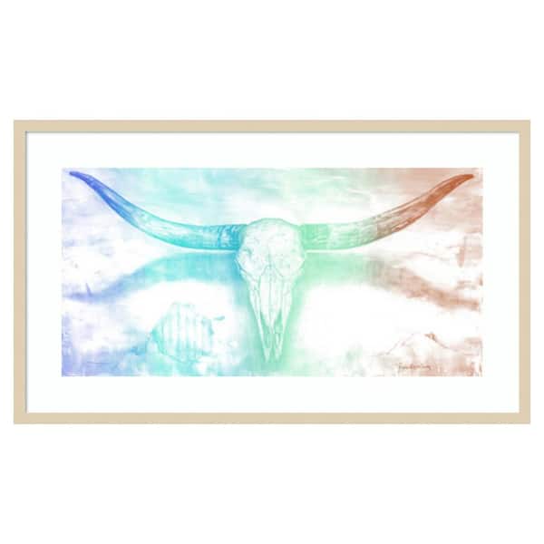 Amanti Art Longhorn II rainbow by Marie Elaine Cusson 41 in. W x 24 in. H. Wood Framed Wall Art Print Framed in Brown
