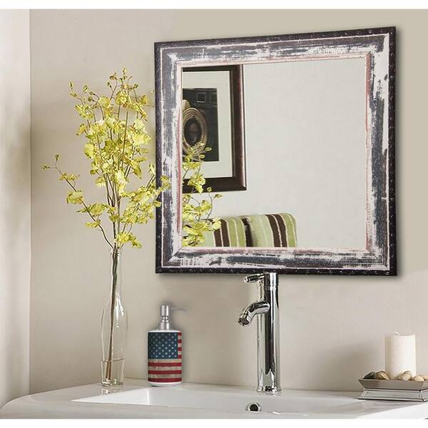 34 in. W x 34 in. H Framed Square Bathroom Vanity Mirror in Ivory S040L ...