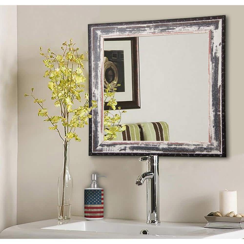 16 in. W x 16 in. H Framed Square Bathroom Vanity Mirror in Ivory
