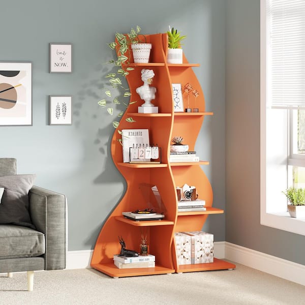 BYBLIGHT Eulas 69.8 in. Tall Orange Engineered Wood 5-Shelf