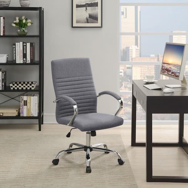 Coaster Abisko Fabric Upholstered Casters Office Chair in Gray and Chrome with Arms