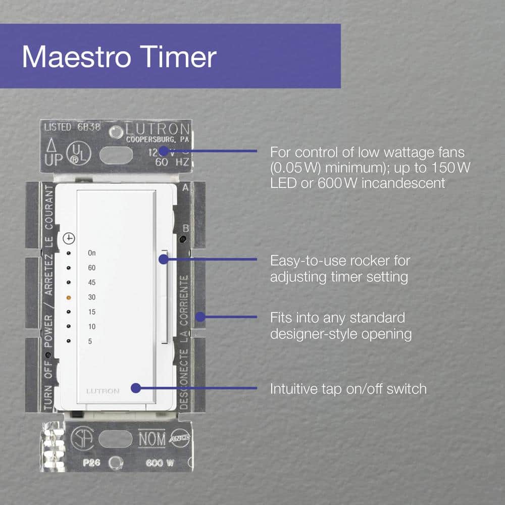 Lutron Maestro White Indoor Countdown Timer 120V