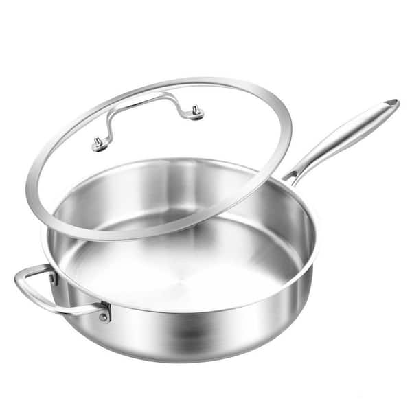 Kitchen Tools Saute Pan 5.5 qt. 12.3 in. Stainless Steel Silver Tri-Ply Fast Heating Induction Compatible Lid