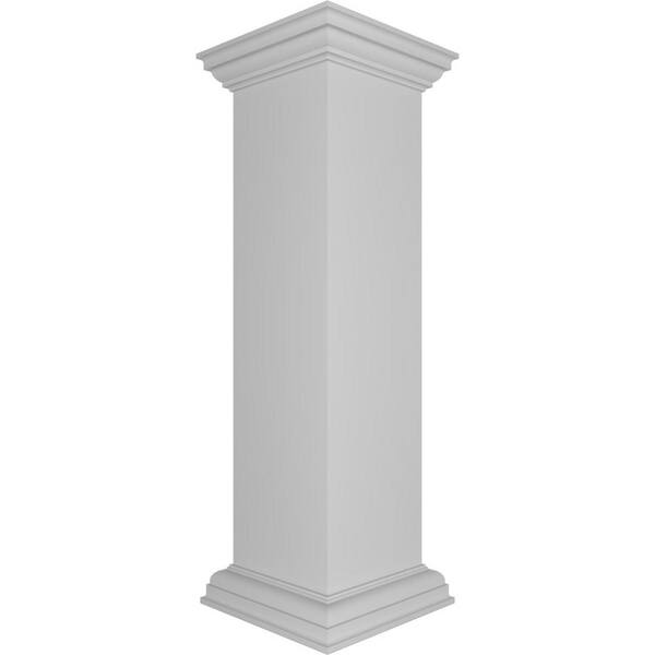 Ekena Millwork Plain 40 in. x 10 in. White Box Newel Post with Peaked Capital and Base Trim (Installation Kit Included)