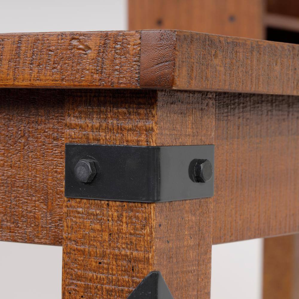 Brown Wood Industrial Desk with Hutch and USB Ports