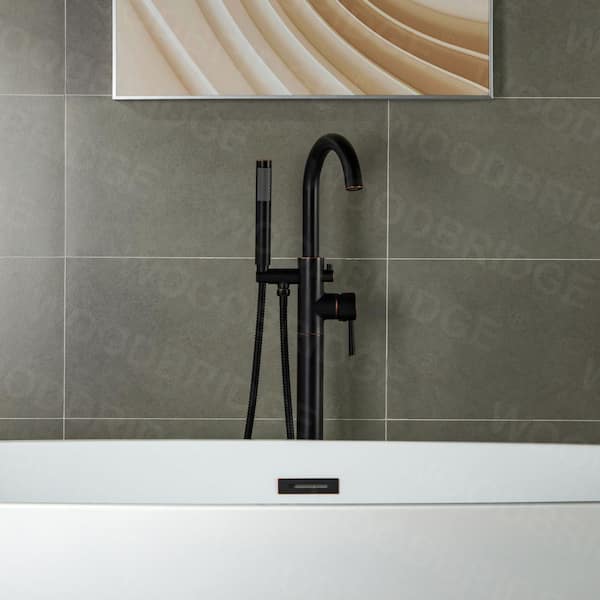 Milan Single-Handle Freestanding Floor Mount Tub Filler Faucet with Hand Shower in Oil Rubbed Bronze