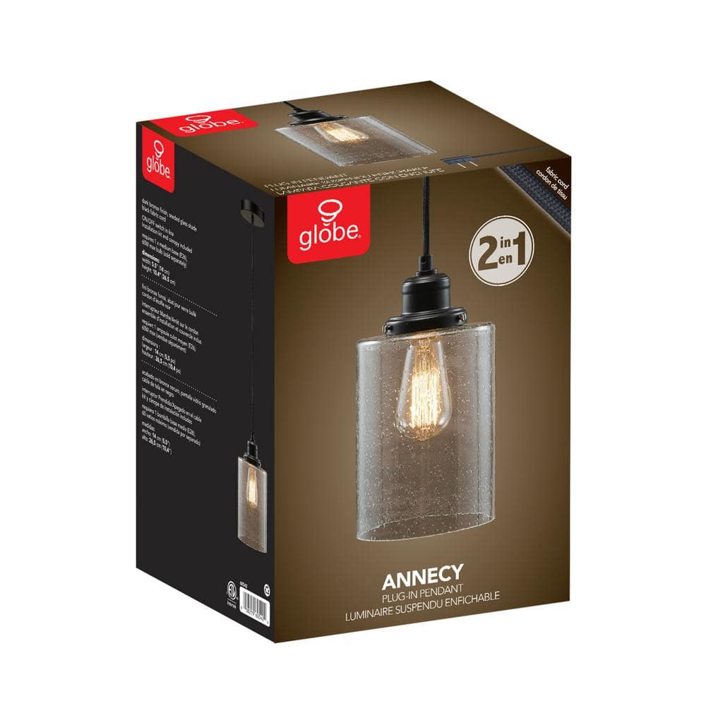 Annecy Dark Bronze Seeded Glass Adjustable Pendant Light