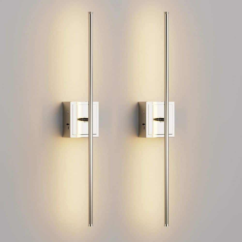 28 in. 1-Light Wall Sconces Nickel Wireless Lights with Remote 350° Rotation (2-Pack) price history on PriceWatchPro