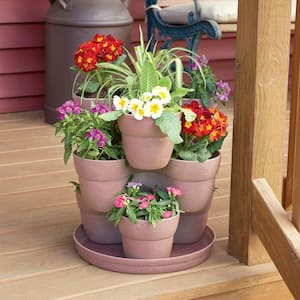 13 in. 3-Tier Resin Flower and Herb Vertical Gardening Planter in Sand