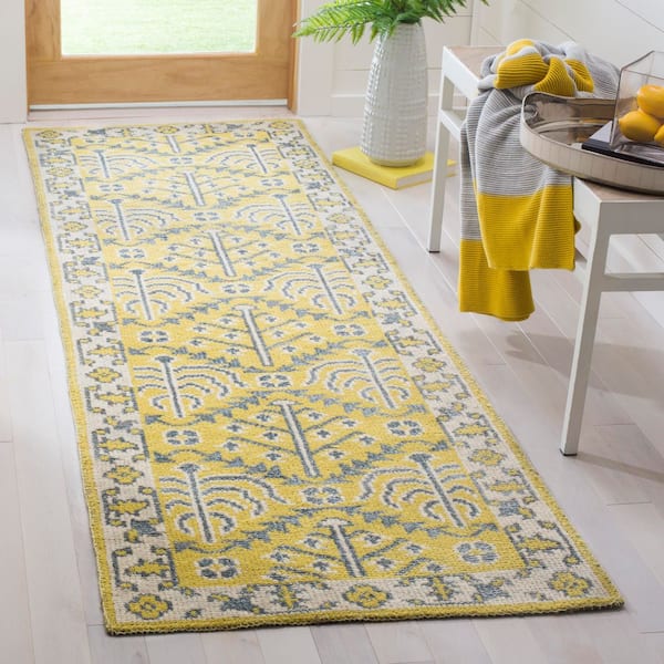 Stone Wash 3 ft. x 8 ft. Yellow Transitional Oushak Motif Runner Rug