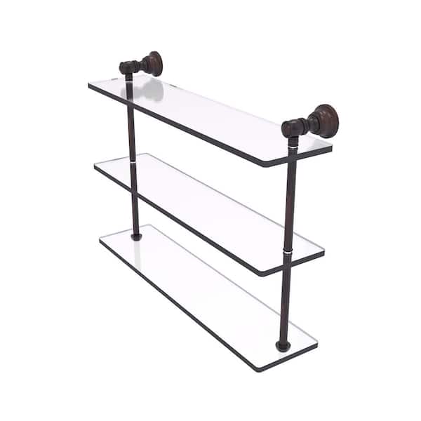 Carolina Collection 22in. x 16in. x 5.54in. Brass Rectangular Triple Glass Shelf in Venetian Bronze