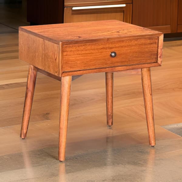 Benjara Amy Orange Brown 1 Drawer 24 in. Nightstand