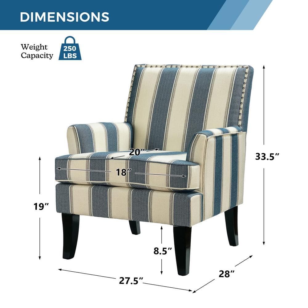 Navy Stripe Gleaming Nailhead Trim Club Accent Chair