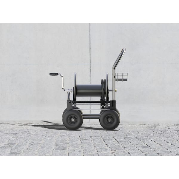 Heavy-Duty Industrial Hose Reel Cart with Wheels, 5/8 in. to 250 ft. Hose Capacity, Hose Guide Installed