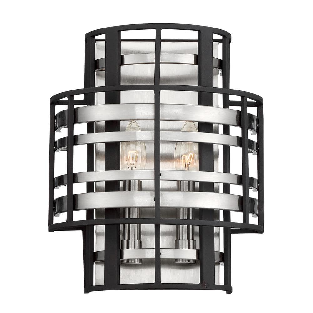 Presten Brushed Nickel & Sand Coal 2-Light Dimmable Wall Sconce