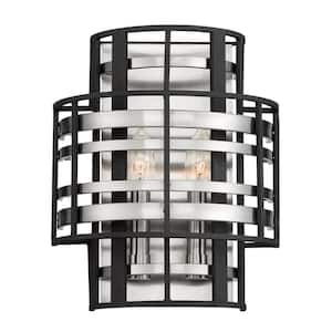Presten 5.75 in. Brushed Nickel and Sand Black Wall Sconce