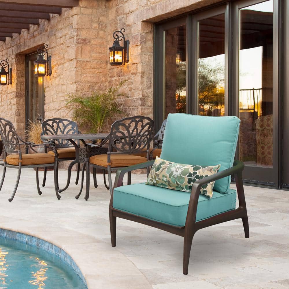 Aoodor Teal Outdoor Deep Seat Cushion Set with Floral Pillows