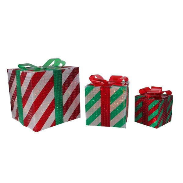 Reviews For Northlight Glistening Striped Lighted Gift Box Outdoor Christmas Decoration 3 Piece Pg 1 The Home Depot - The Home Depot Outdoor Christmas Decorations