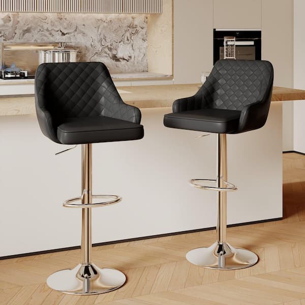 VECELO Black Modern Bar Chair with Back Adjustable Swivel Bar