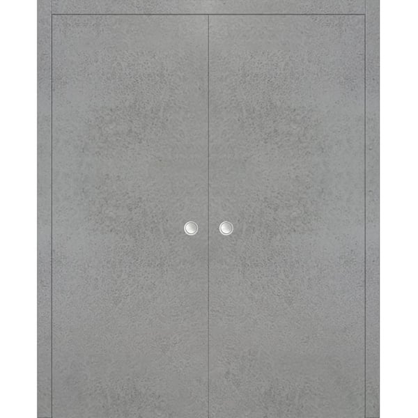 Sartodoors Planum 0010 56 in. x 96 in. Flush Concrete Finished Wood Sliding Door with Double Pocket Hardware