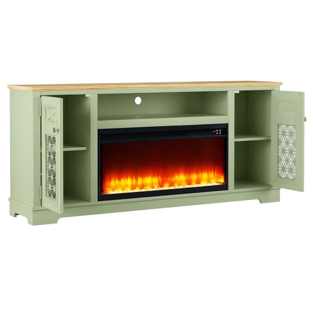 Festivo Green 70" TV Stand with Fireplace and Cabinets