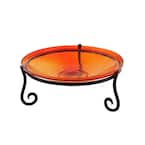 14 in. Dia Red Reflective Crackle Glass Birdbath Bowl with Short Stand II