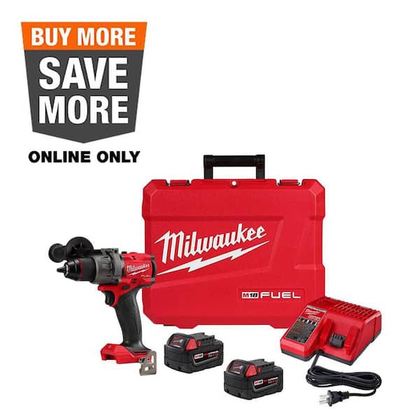 M18 FUEL 18V Lithium-Ion Brushless Cordless 1/2 in. Hammer Drill Driver Kit with Two 5.0 Ah Batteries and Hard Case