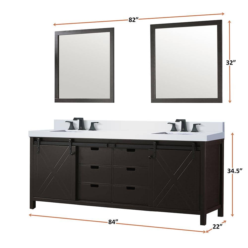 Marsyas 84" Brown Freestanding Vanity Cabinet with Barn Doors