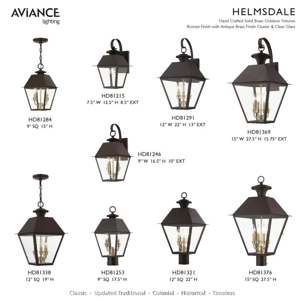 Bronze and Antique Brass 3-Light Outdoor Pendant with Clear Glass