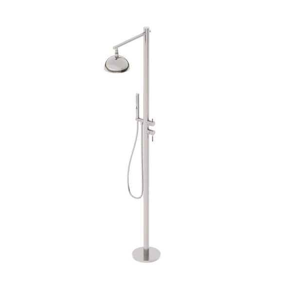 2-Handle Outdoor Freestanding Shower Faucet Kit Floor Mount Shower System Kit with 3 Spray Hand Shower in Nickel