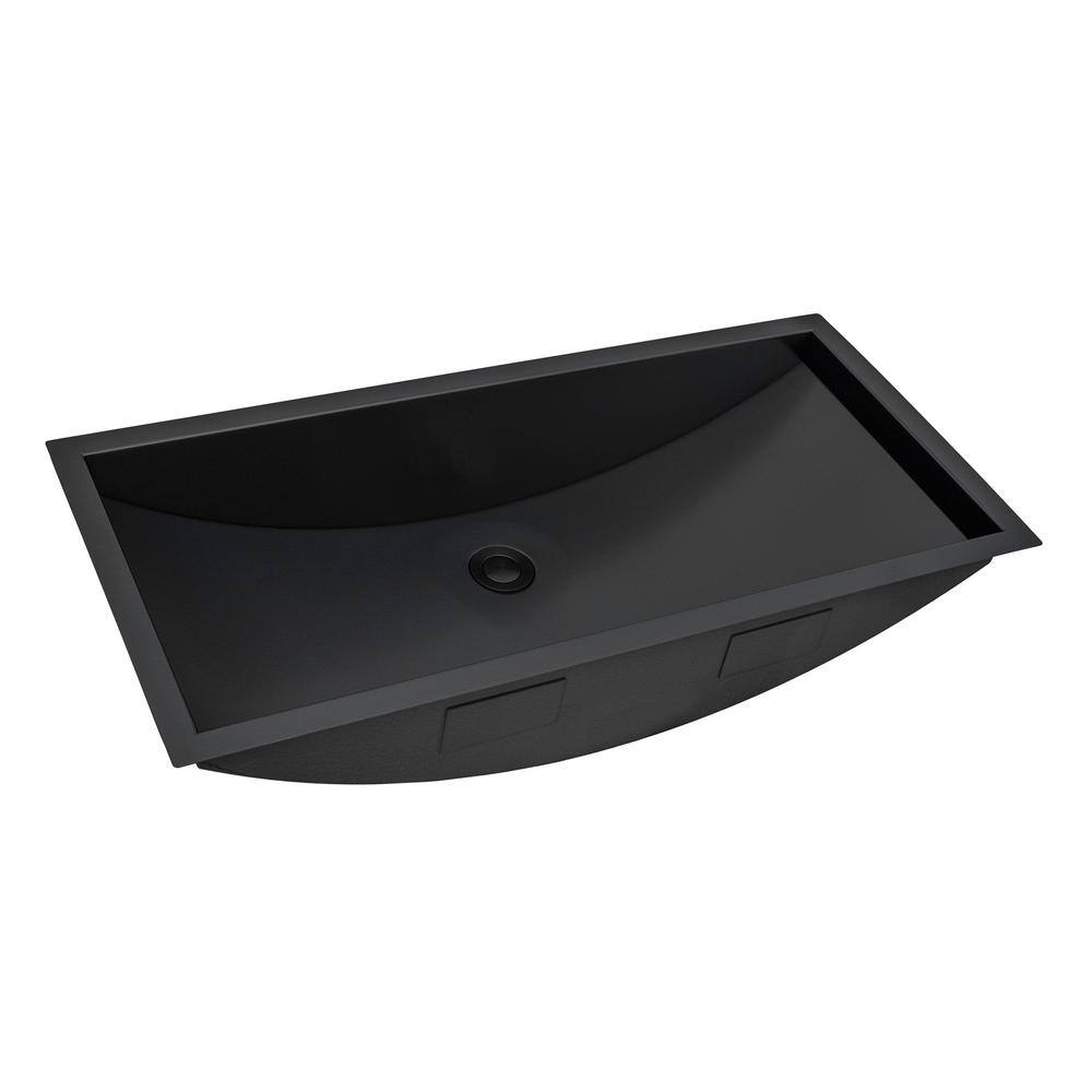 Gunmetal Black Stainless Steel Undermount Rectangular Bathroom Sink, 34 x 14 inches