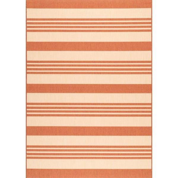 nuLOOM Robin Striped Coastal Terracotta 6 ft. x 9 ft. Indoor/Outdoor Patio Area Rug