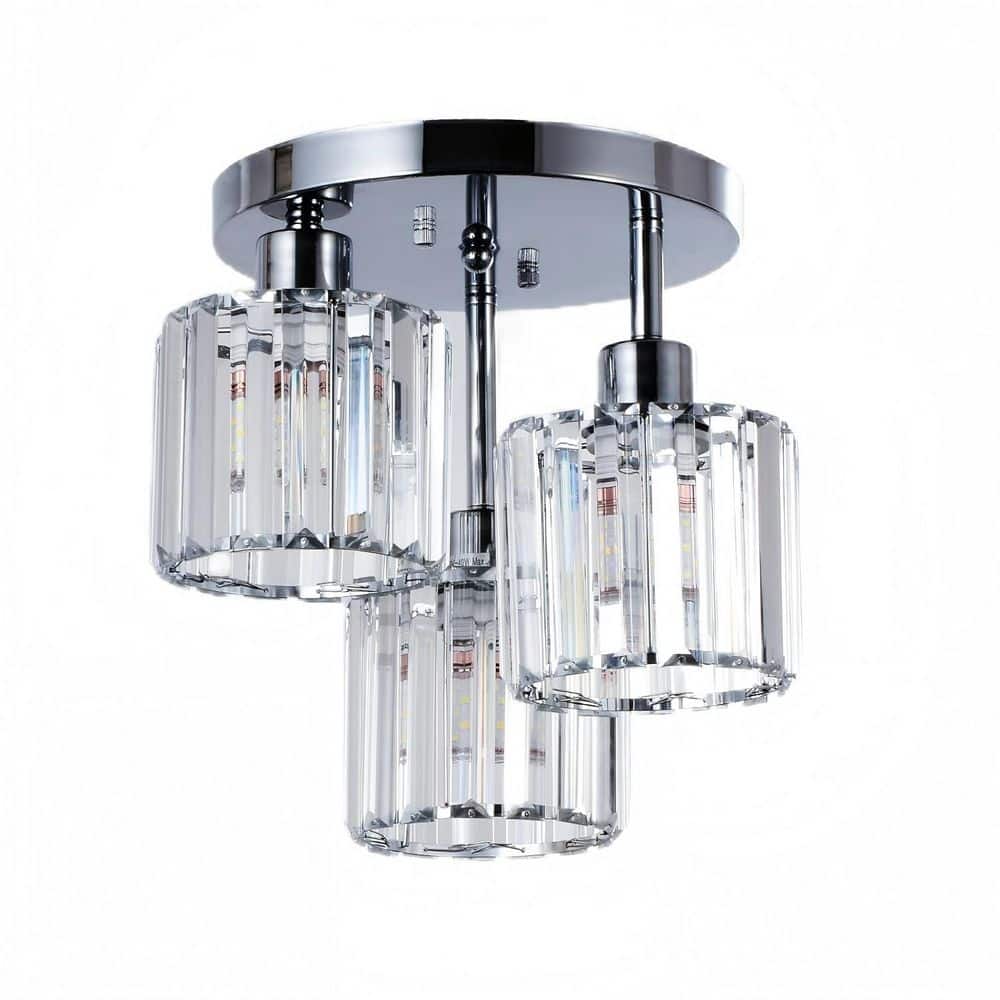 10.6 in. 3-Light Silver Crystal Selectable LED Ceiling Light, Semi Flush Mo