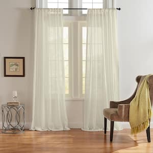 Asher Ivory Solid Cotton Voile 52(in)X95(in) Rod Pocket Sheer Curtain Panel