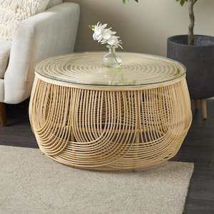 31 in. Light Brown Medium Round Rattan Coffee Table