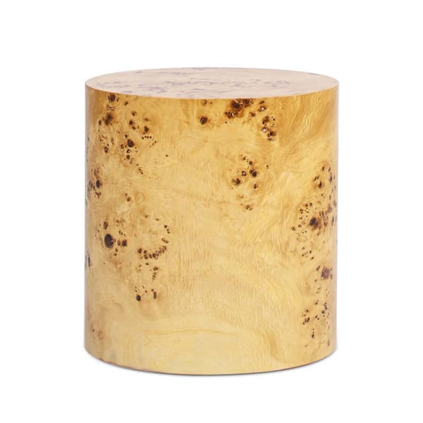 Jennifer Taylor Nebula 19 in. Burl Wood Accent Round Pillar Side Table in Warm Natural Brown