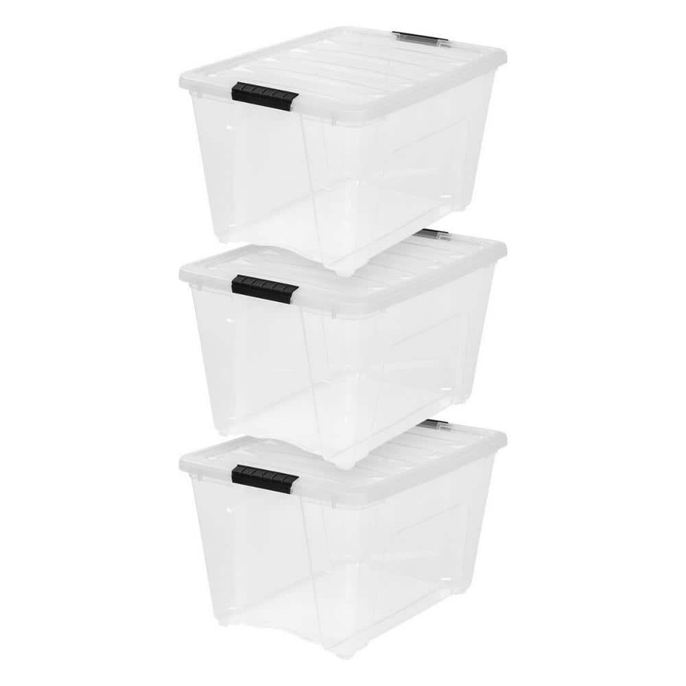 IRIS 53 Qt. Stack and Pull Storage Container Tote Box with Lid, Clear  (3-Pack) 588335-3PK
