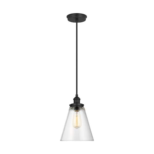Generation Lighting Baskin Cone 1-Light 8.5 in. Matte Black Modern Contemporary Pendant Light with Clear Glass Shade