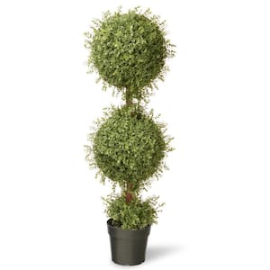 48 in. Artificial Mini Tea Leaf 2-Ball Topiary with Dark Green Round Growers