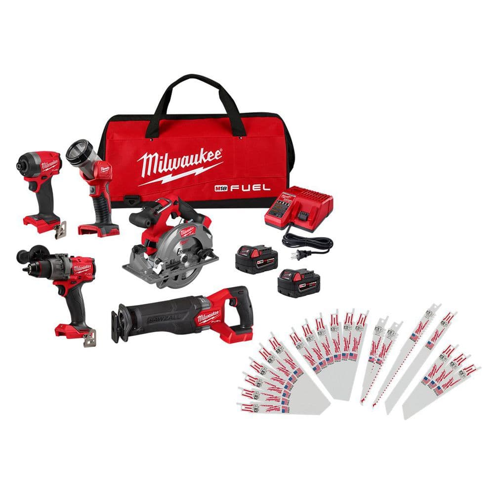 M18 FUEL 18V Li-Ion Cordless Combo Kit (5-Tool) with Two 5.0 Ah Batteries, 1 Charger 1 Bag w/Recip Blade Set (19-Pc) price history on PriceWatchPro