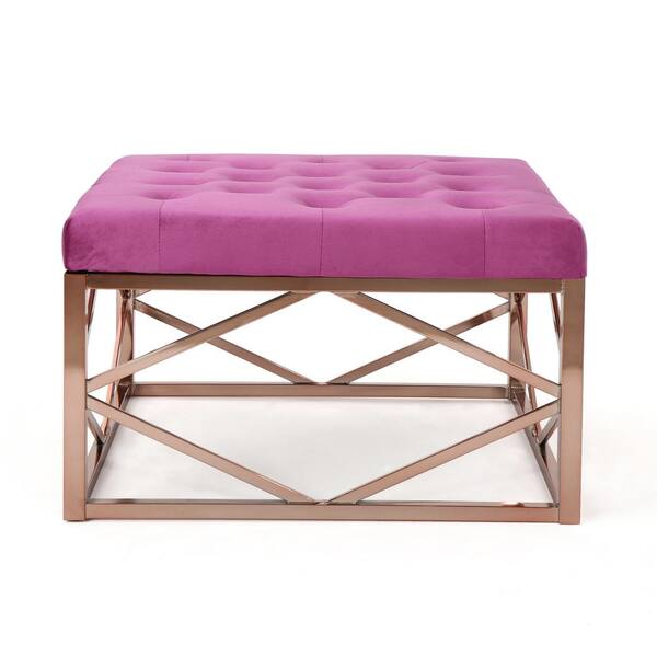 Unbranded Talia Fuchsia and Rose Gold Finish Velvet Tufted Ottoman 19 in. x 33 in. x 33 in.