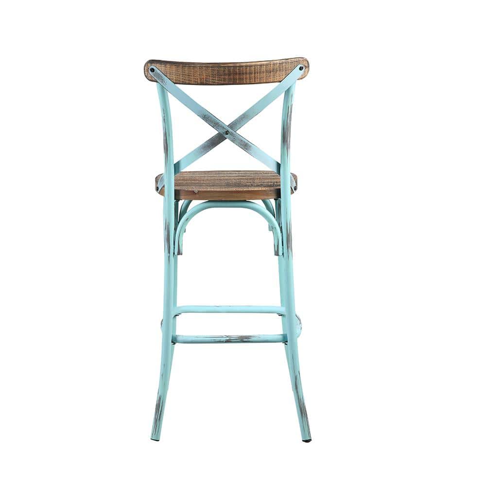 Antique Turquoise & Oak Industrial Metal Bar Chair, 43"
