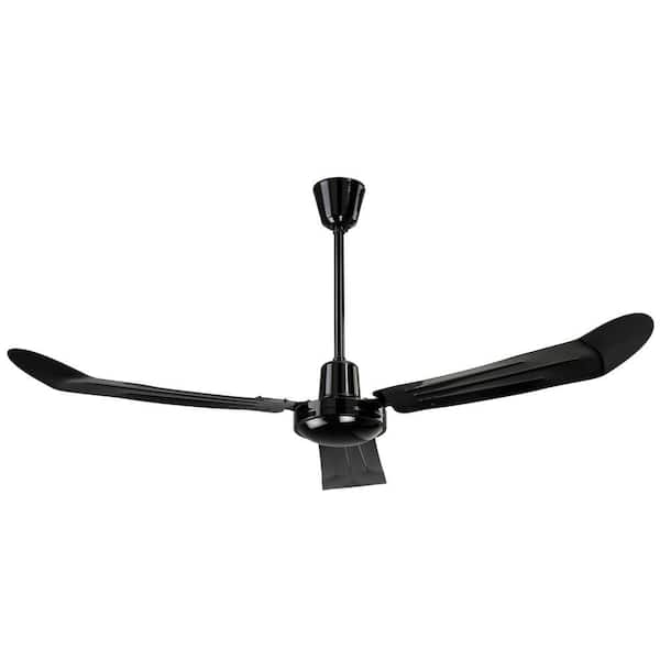 Unbranded Industrial 56 in. Indoor Loose Wire Black Ceiling Fan with 3 Metal Blades and 16 in. Downrod