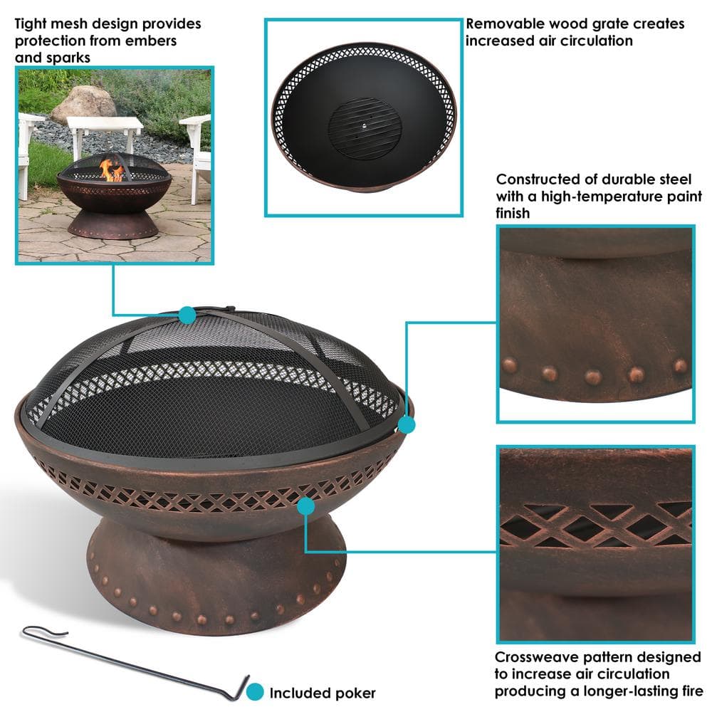 25-Inch Black Steel Wood Burning Fire Pit with Spark Screen