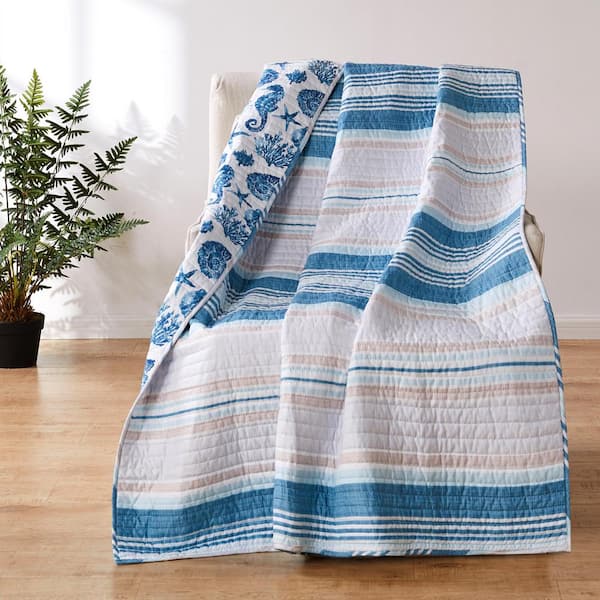 Greenland Home Fashions Pebble Beach Blue Cotton Blend Throw Blanket GL ...