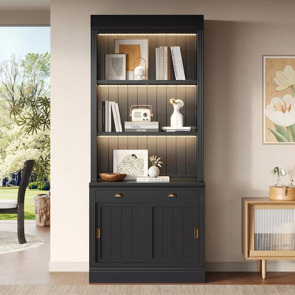 Harper & Bright Designs 83.4 in. Tall Black Wood 3-Shelf Standard