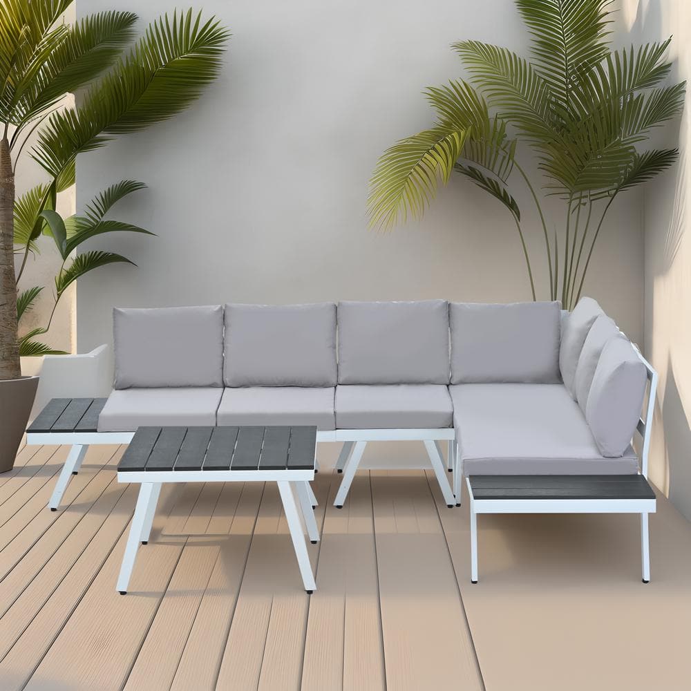 5-Piece Modern Garden Aluminum Outdoor Sectional Set with Coffee Table and 