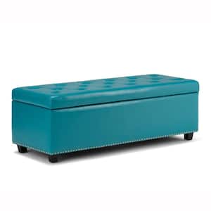 Hamilton 48 in. Wide Transitional Rectangle Storage Ottoman in Mediterranean Blue Faux Leather
